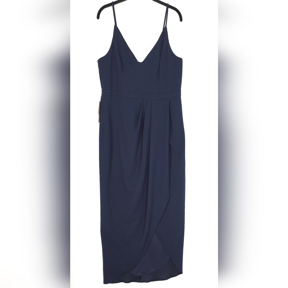 NWT Anthropologie BHLDN Size US 16 Midi Dress Lyra V-Neck Faux Wrap Crepe‎ Navy - Picture 4 of 12